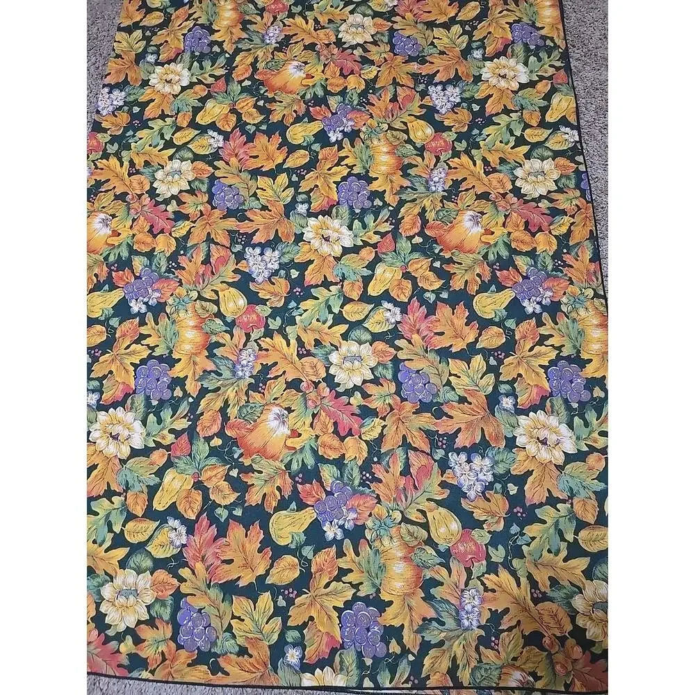 Vtg Tablecloth Pumpkin Leaves Fall Cotton Cottagecore‎ Rectangle 68